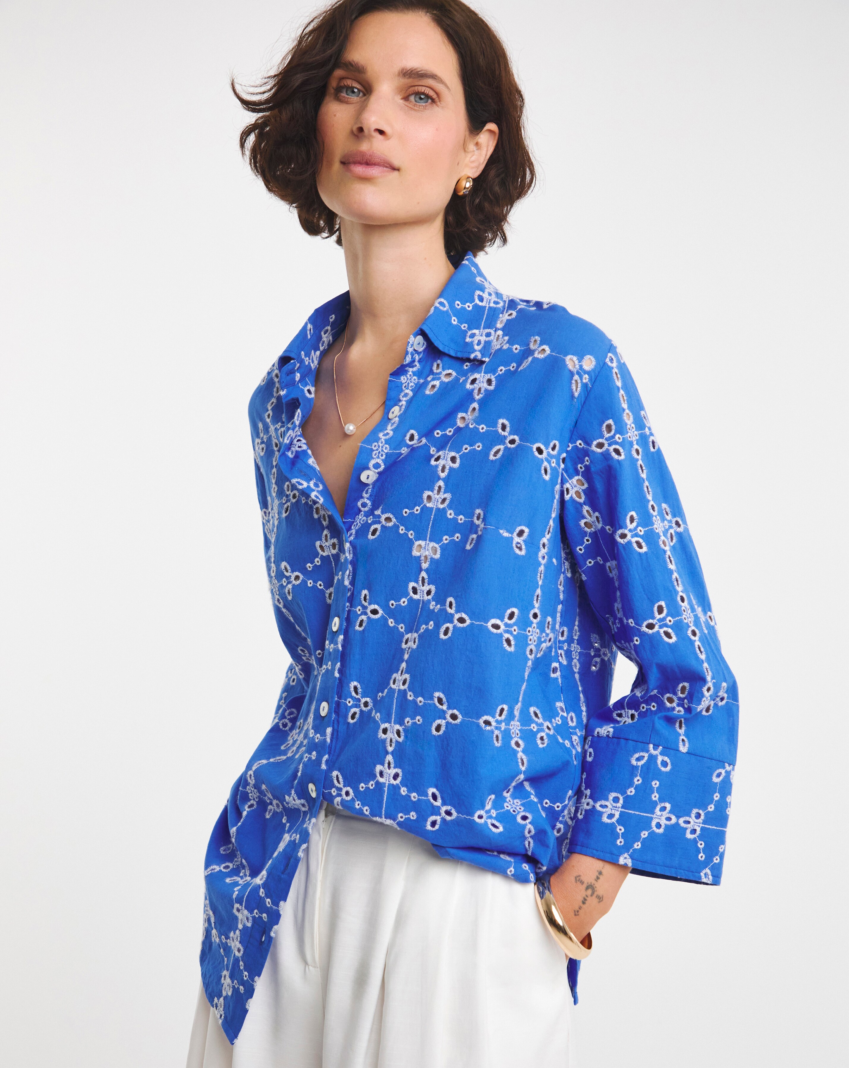 Contrast Broderie Shirt