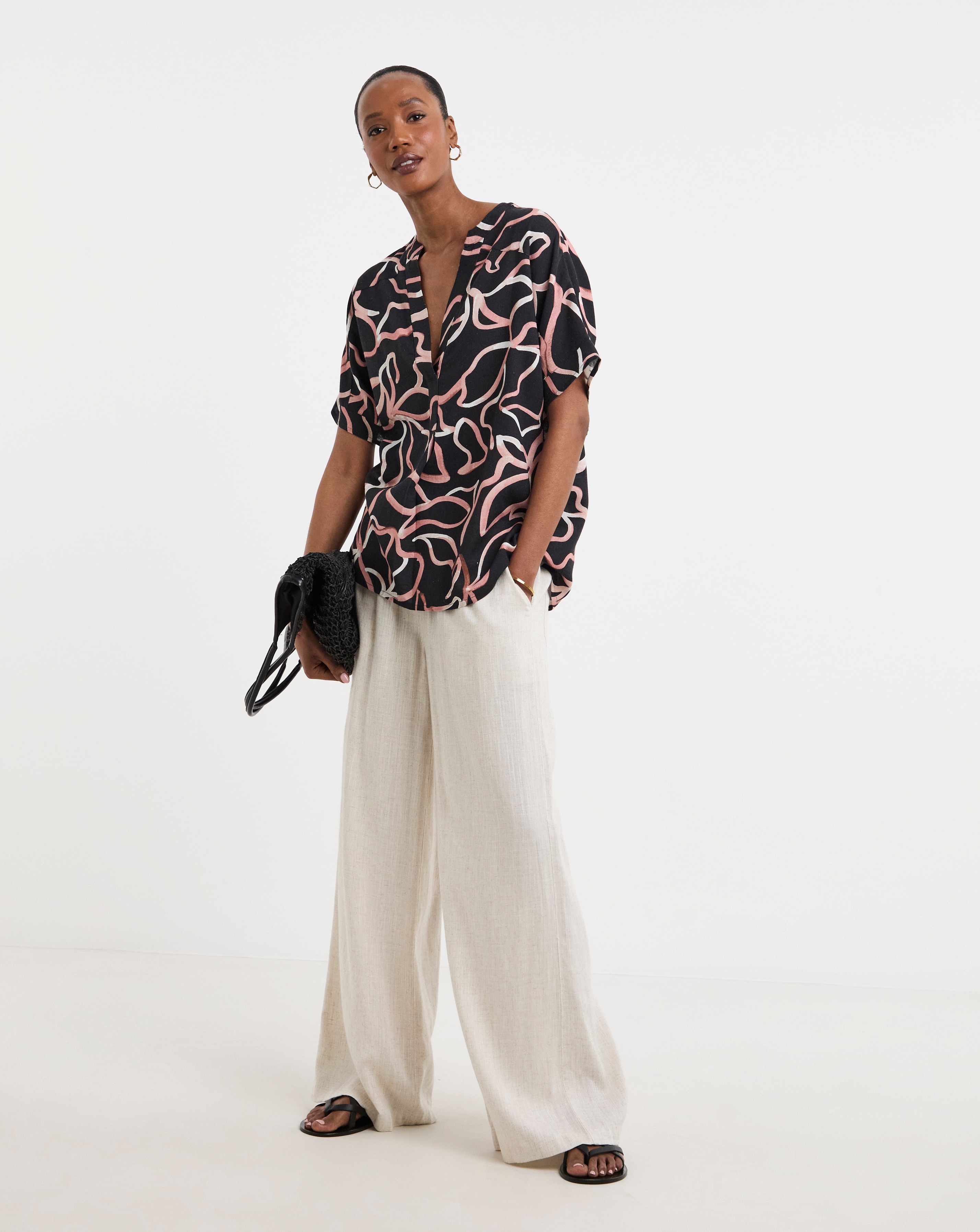 Printed Linen Mix Tunic Top