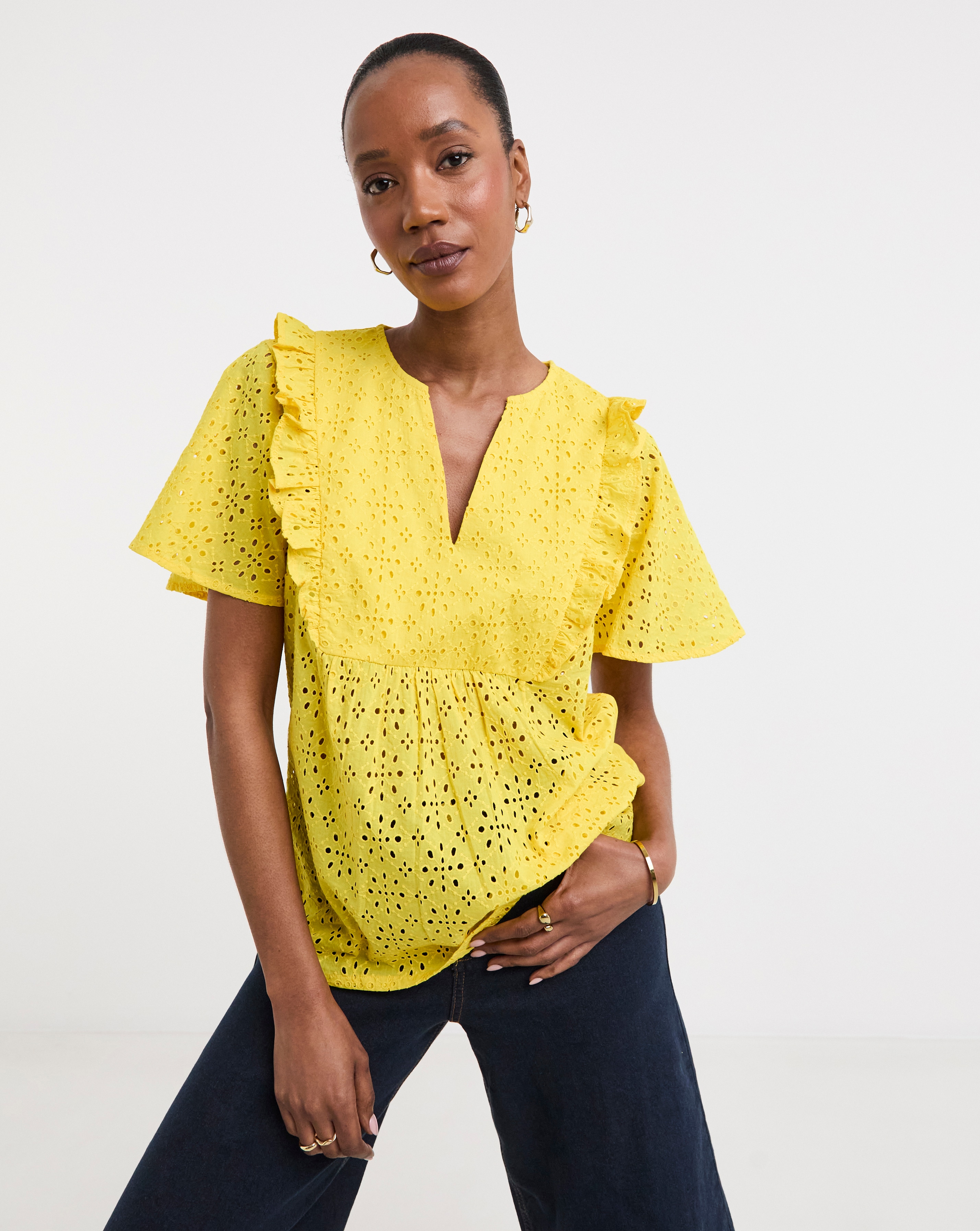 Broderie Frill Jersey Back Top