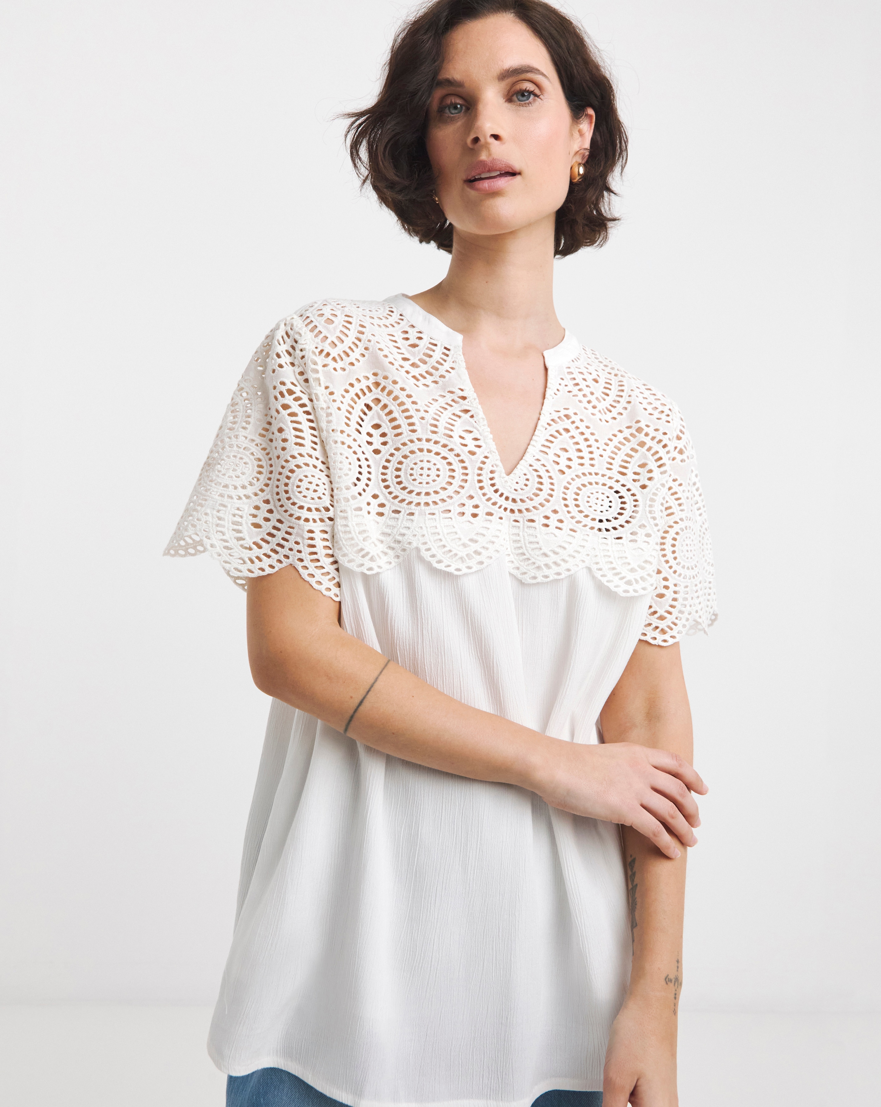 Crinkle Crochet Trim Top