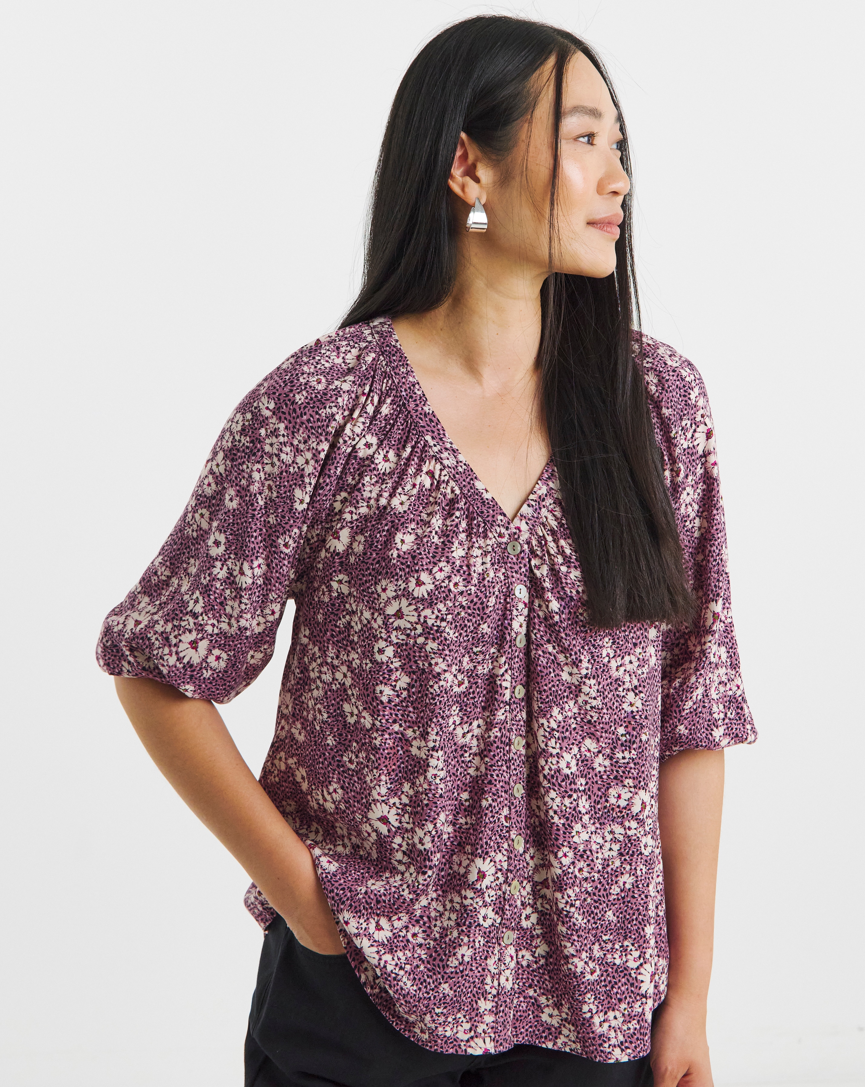 Collarless Button Through Blouse