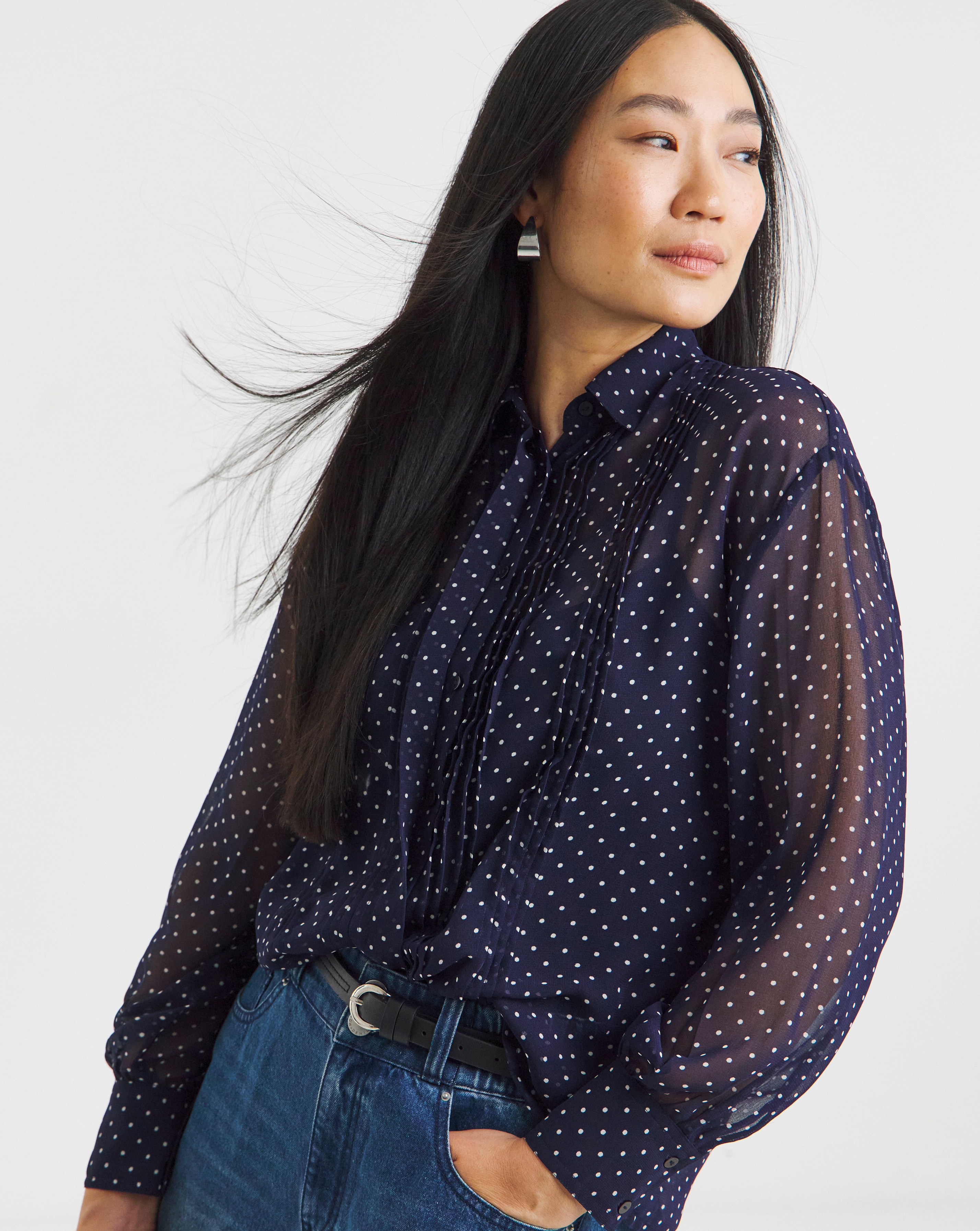 Printed Georgette Pintuck Shirt