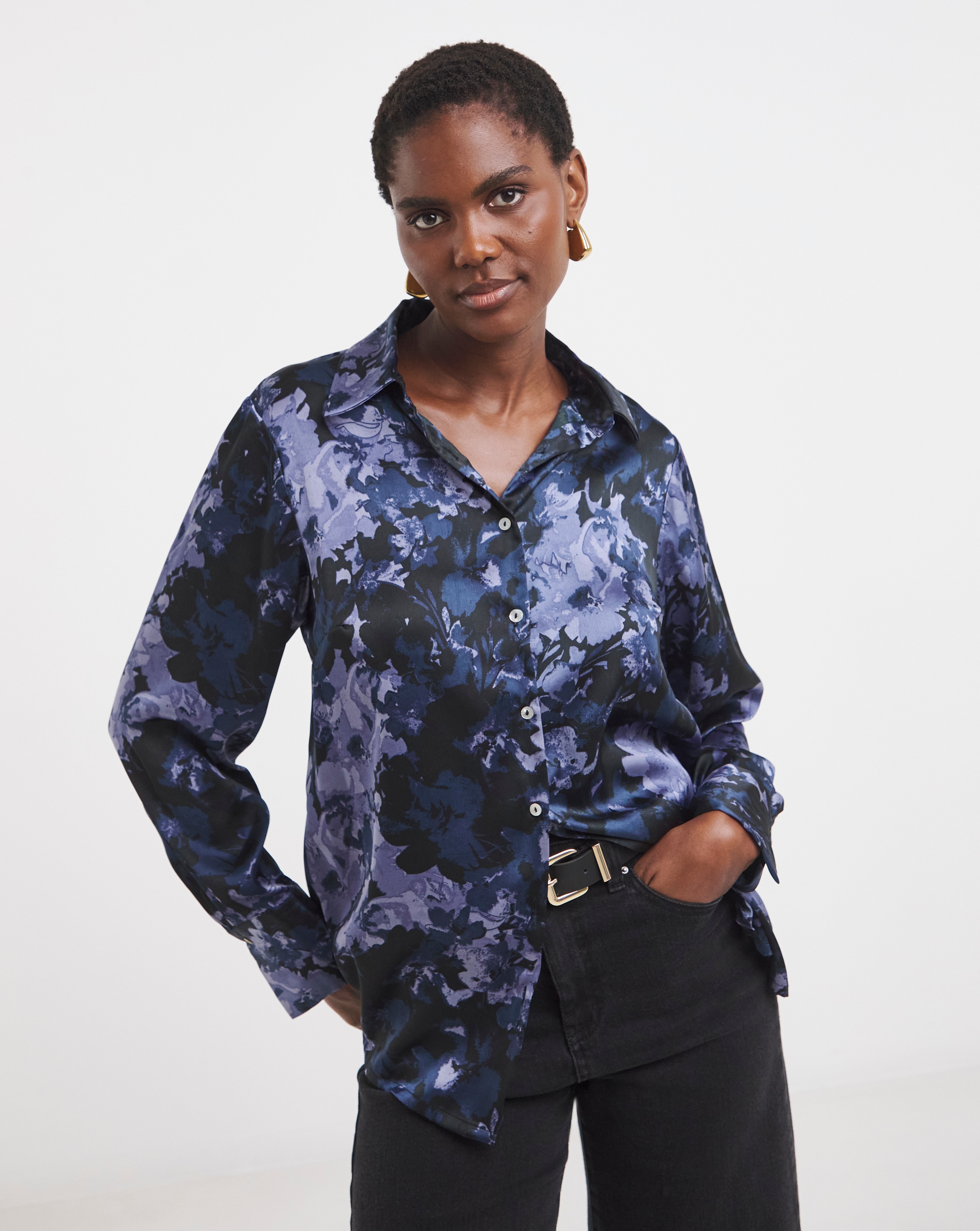 Printed Classic Satin Lomg Sleeve Shirt