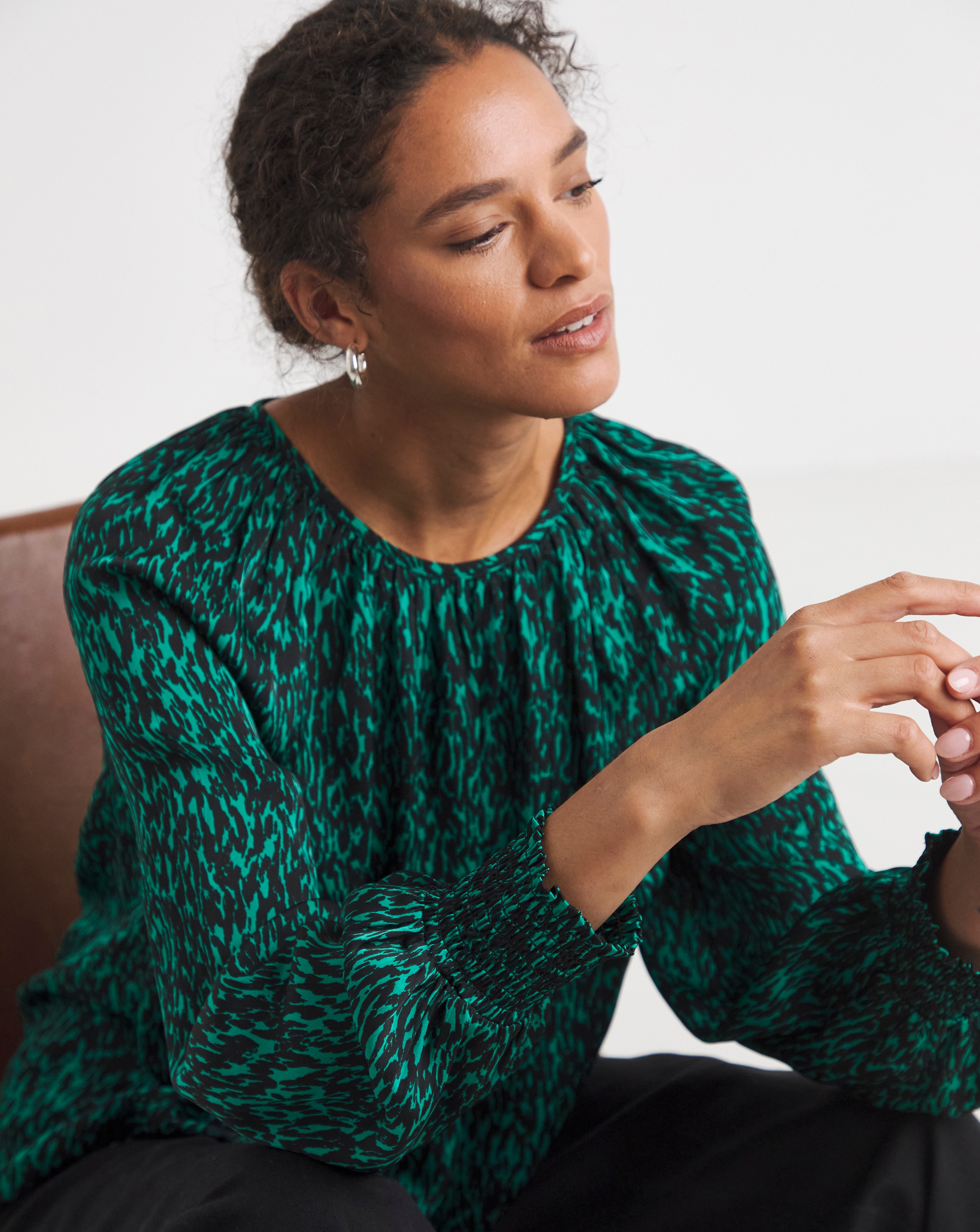 Printed Satin Raglan Blouse