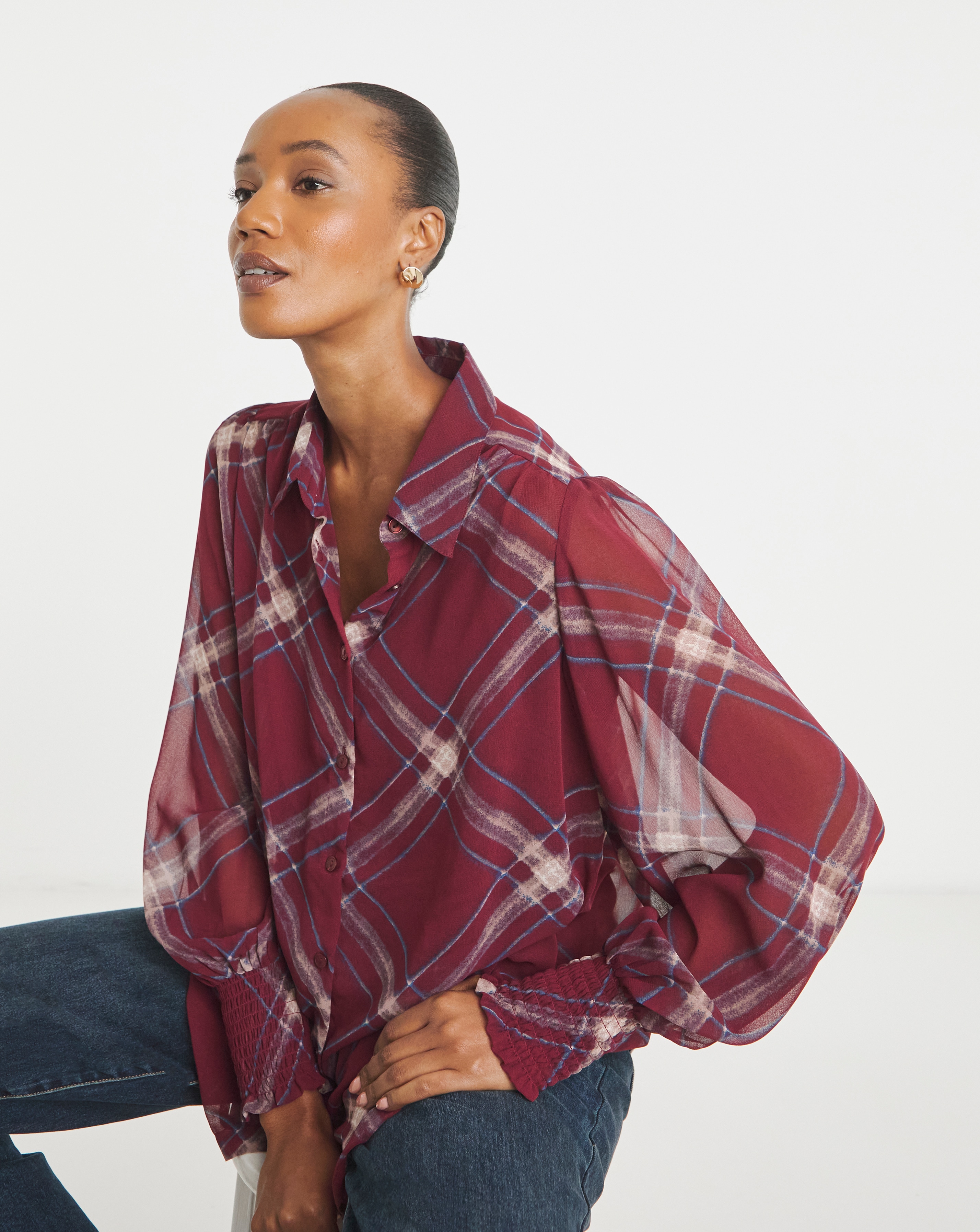 New In - Georgette Volume Sleeve Shirt