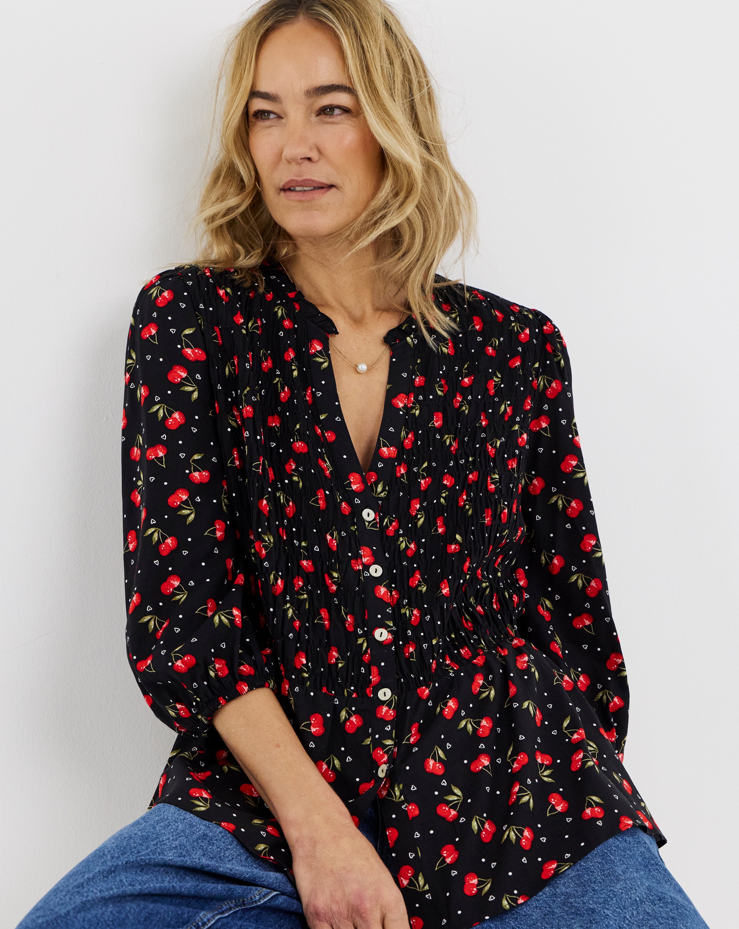 New In - Shirred Button Through Top