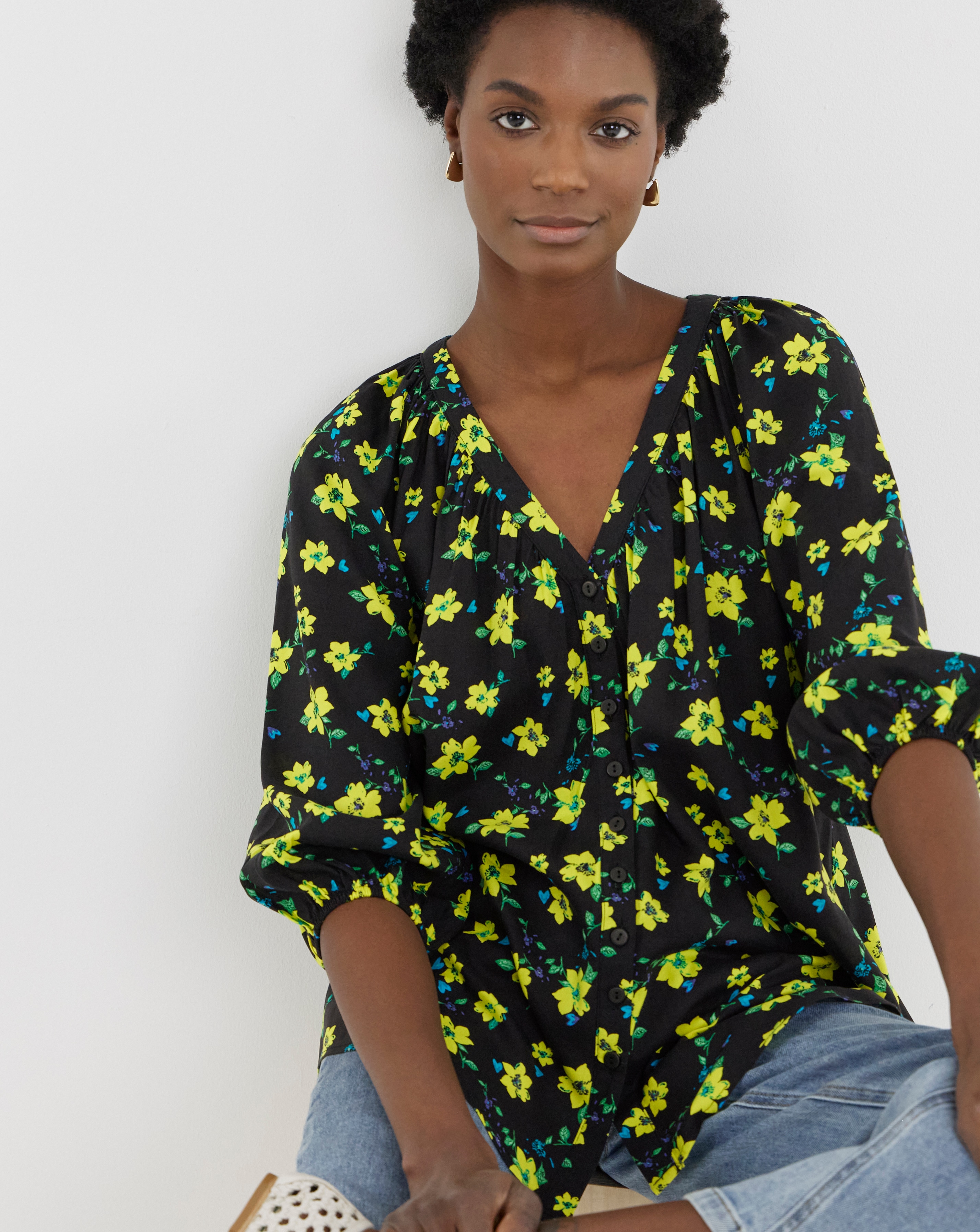 New In - Collarless Button Through Blouse