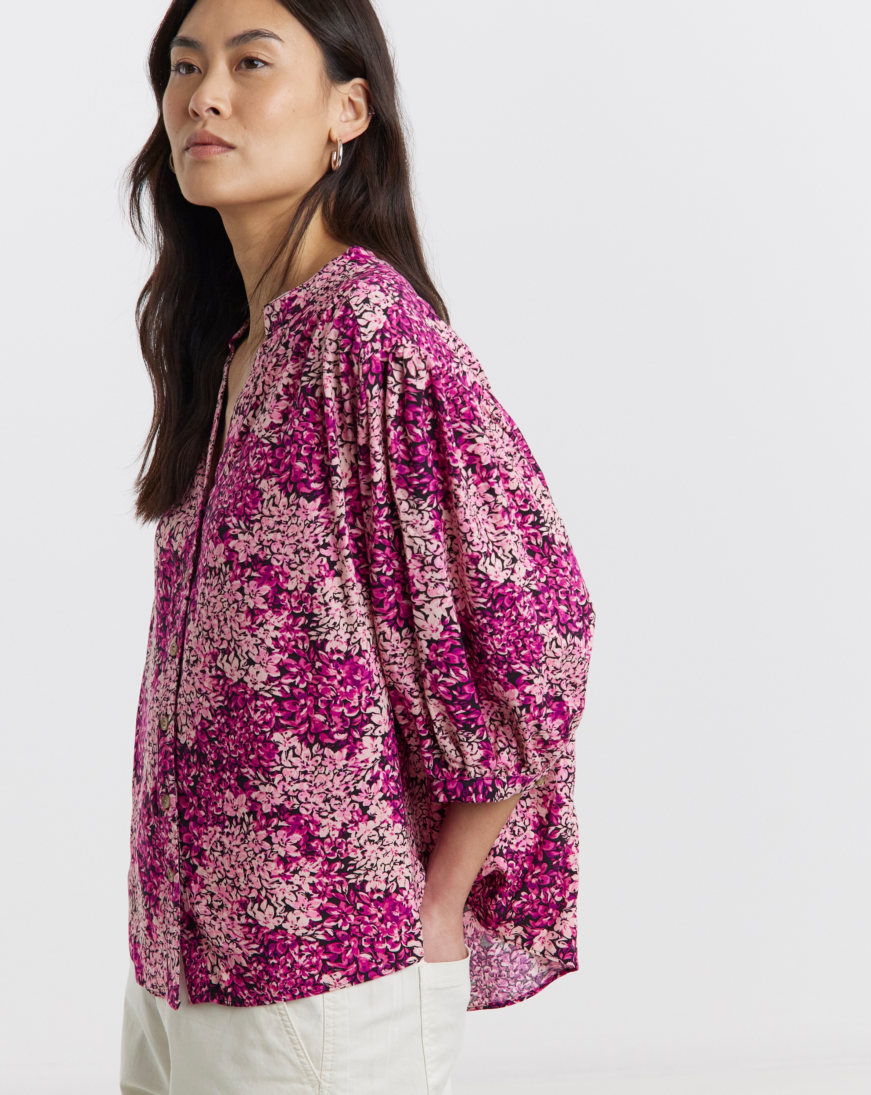 Collarless Oversized Blouse