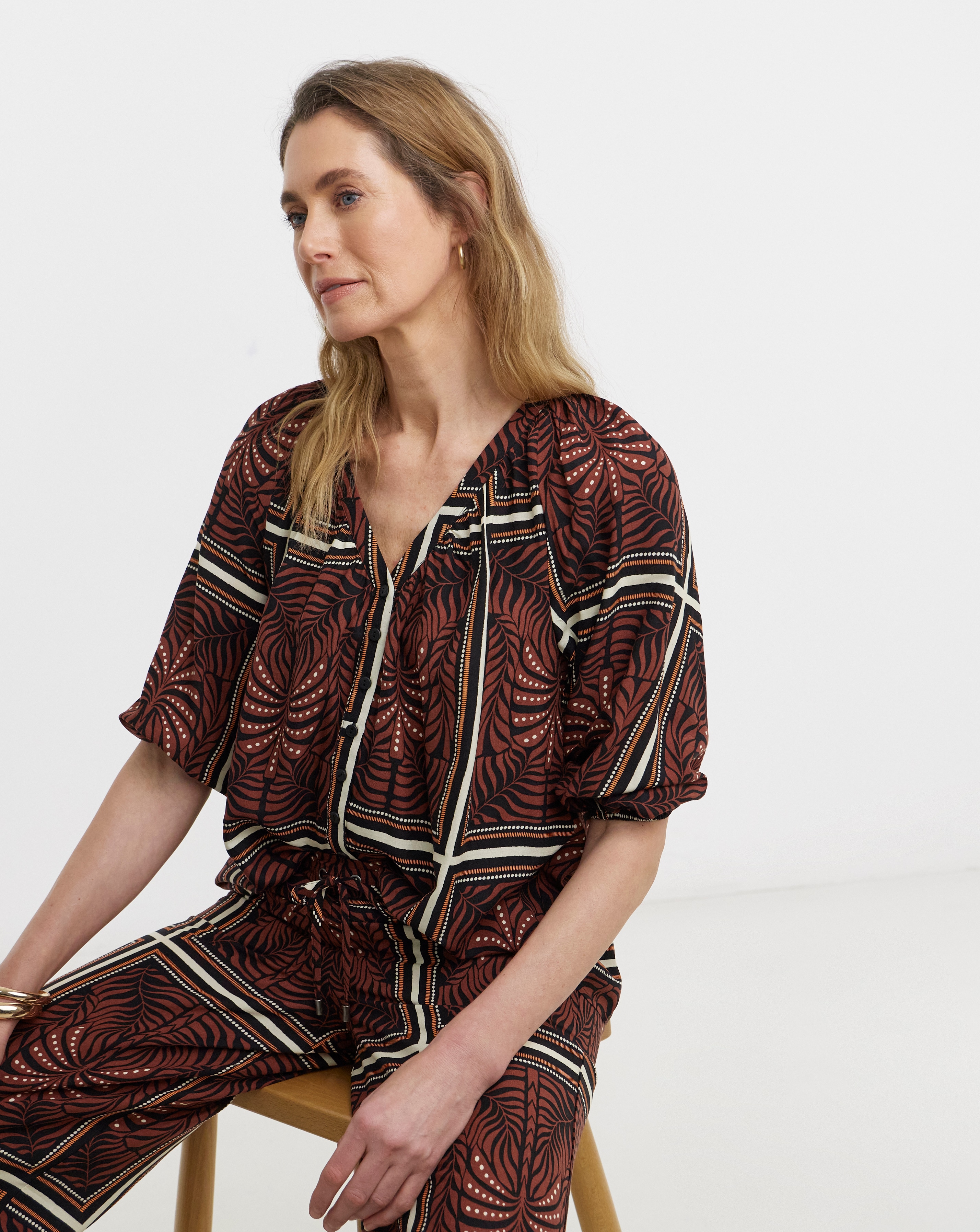 New In - Collarless Button Through Blouse