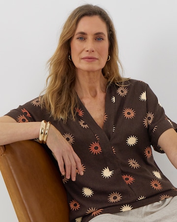 Printed Linen Mix Collared Tunic