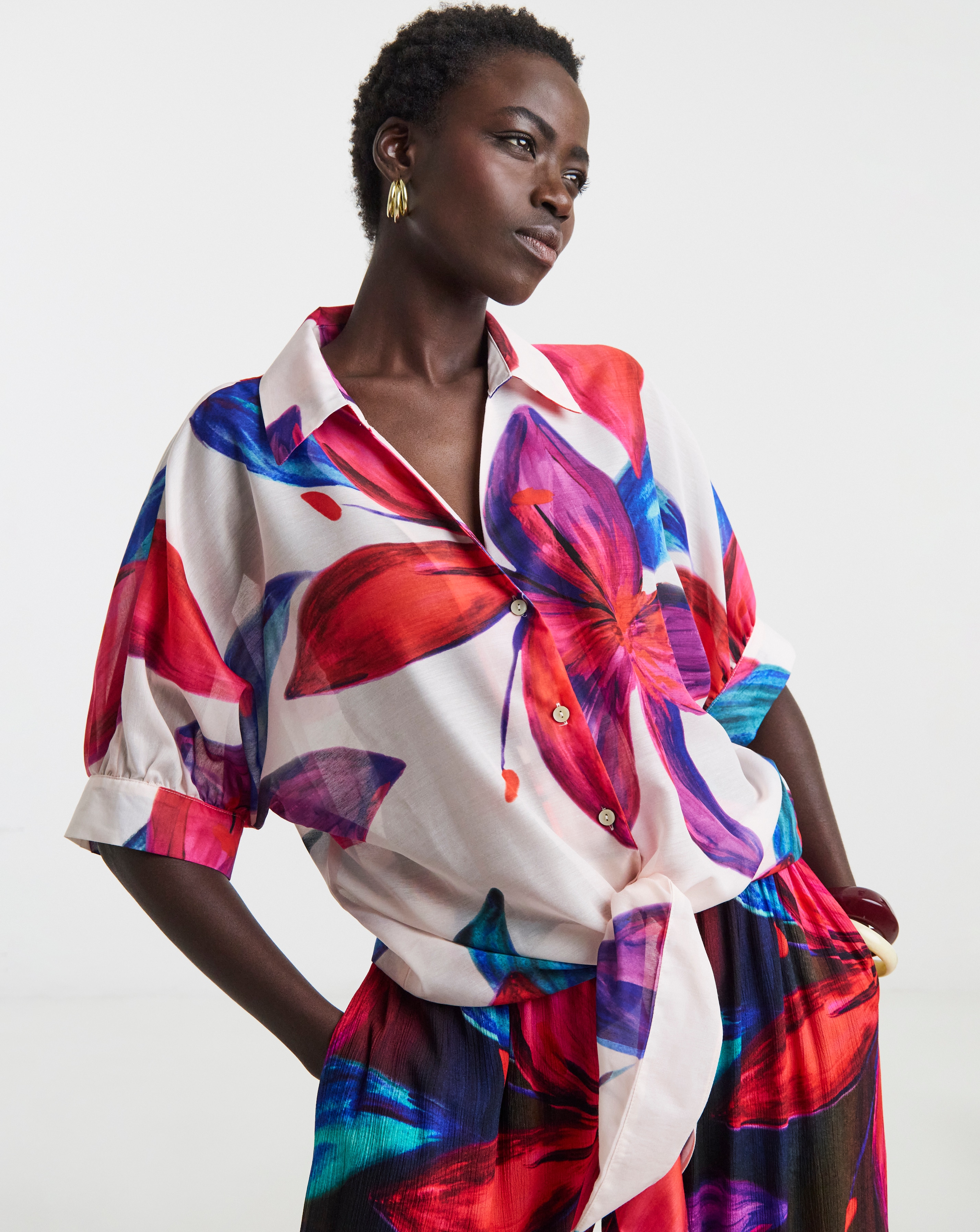 New In - Printed Tie Front Shirt