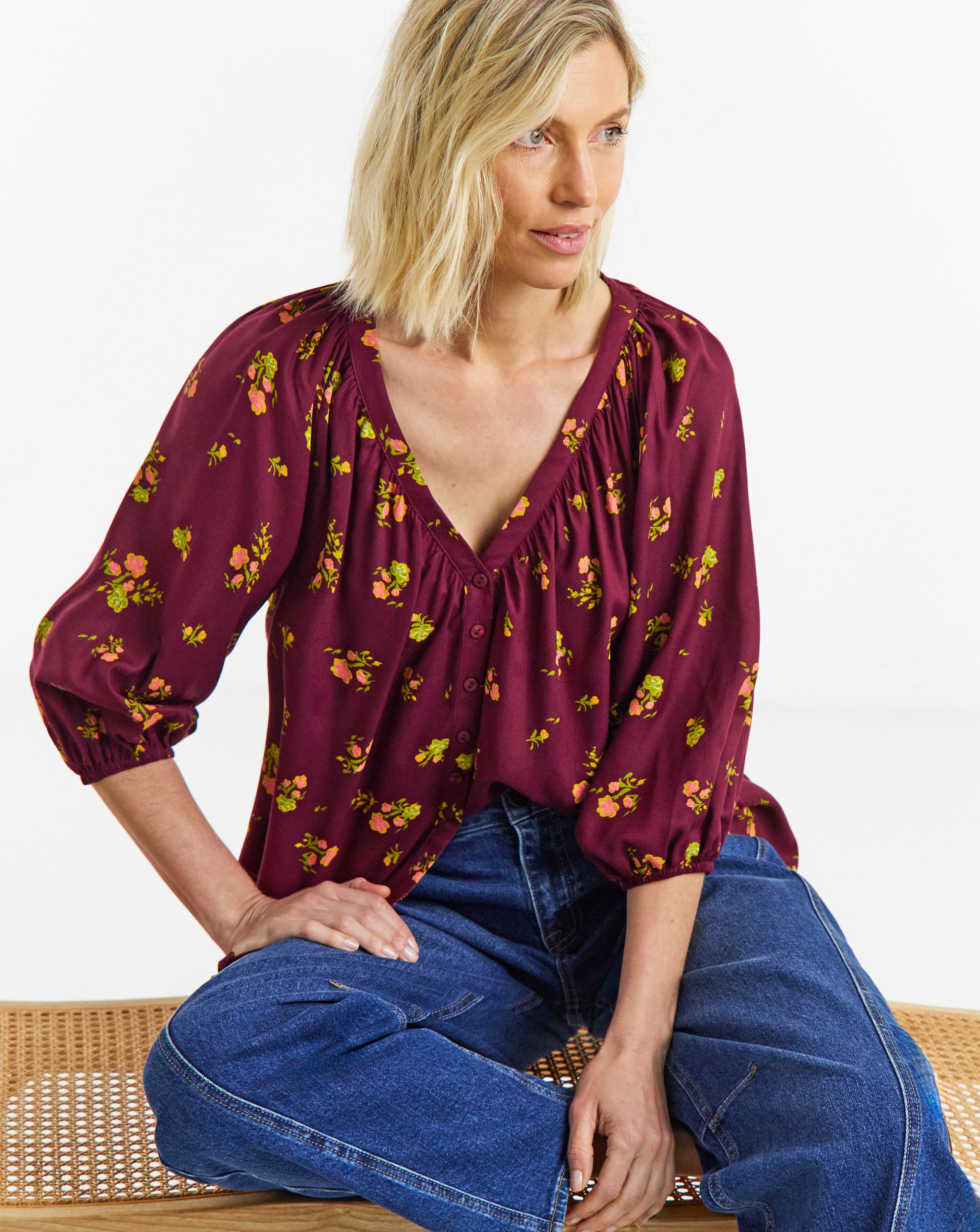 New In - Collarless Button Through Blouse
