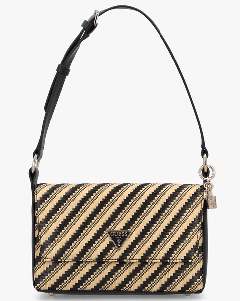 Guess Simona Woven Black Shoulder Bag