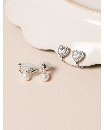 Jon Richard Rhodium Plated Heart Clip Earrings