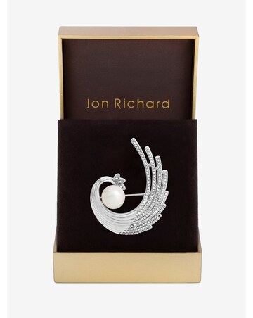 Jon Richard Silver Plated Crystal And Swirl Pearl Brooch - Gift Boxed