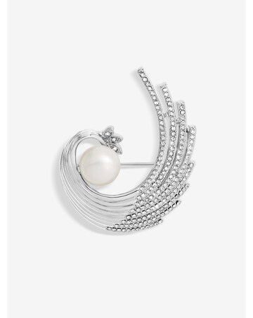 Jon Richard Silver Plated Crystal And Swirl Pearl Brooch - Gift Boxed