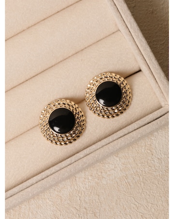 Jon Richard Gold Plated And Jet Enamel Round Earrings