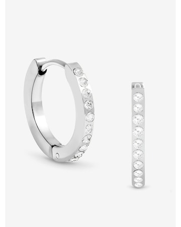 Jon Richard Sterling Silver Plated Stainless Steel Crystal Huggie Hoops