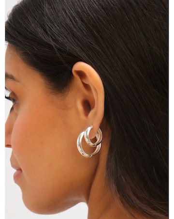 Jon Richard Platinum Plated Stainless Steel Medium Flat Surface Hoops