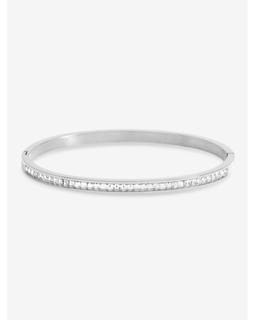 Jon Richard Sterling Silver Plated Stainless Steel Crystal Row Bangle