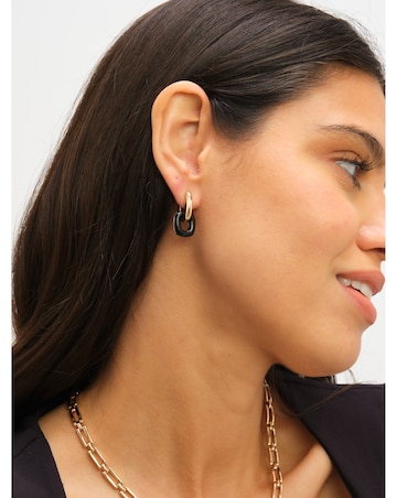 Jon Richard Gold Polished Link And Jet Enamel Link Earrings