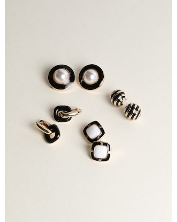 Jon Richard Gold Plated And Jet Enamel Stripe Dome Earrings