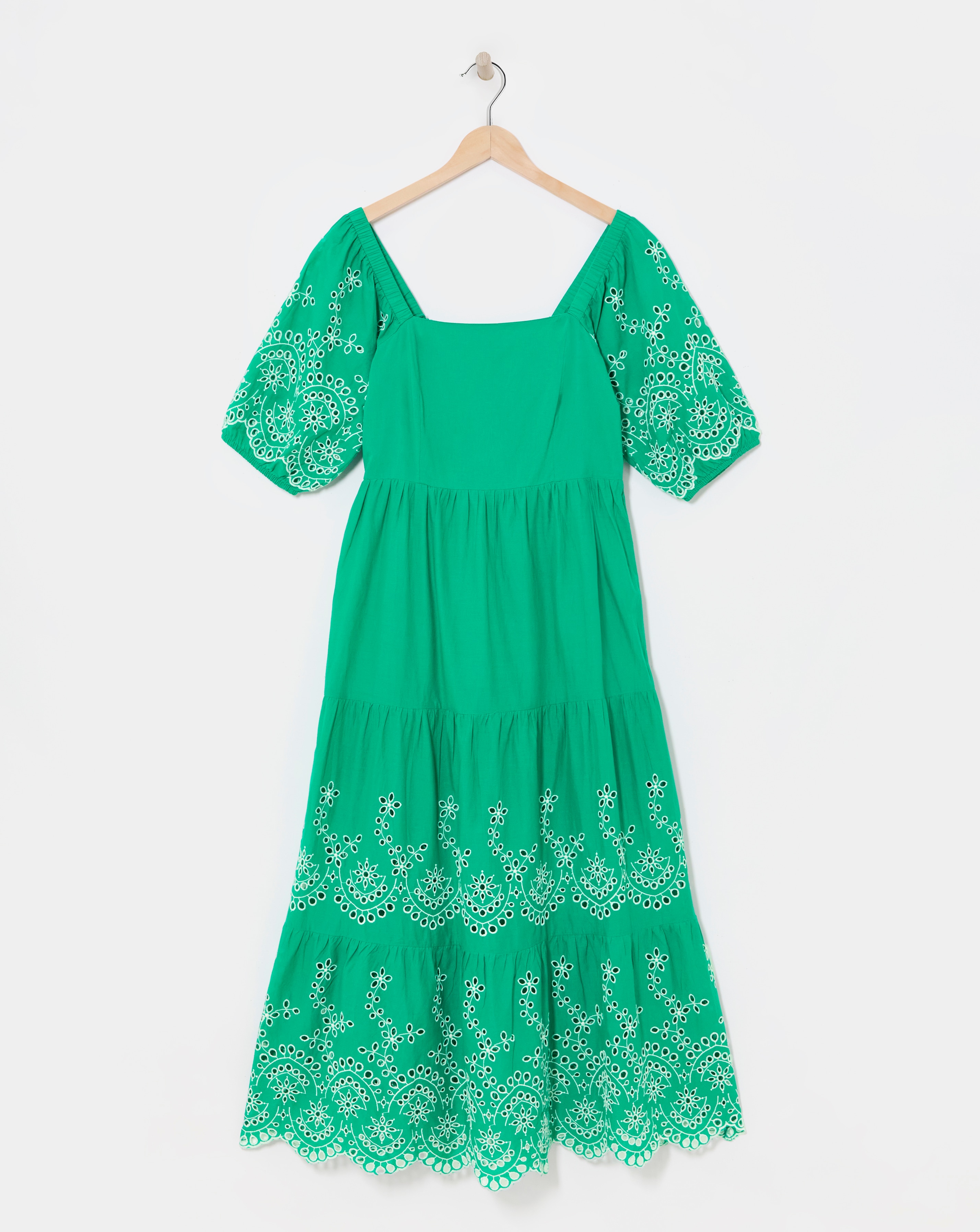 Broderie Tiered Dress With Puff Sleeves