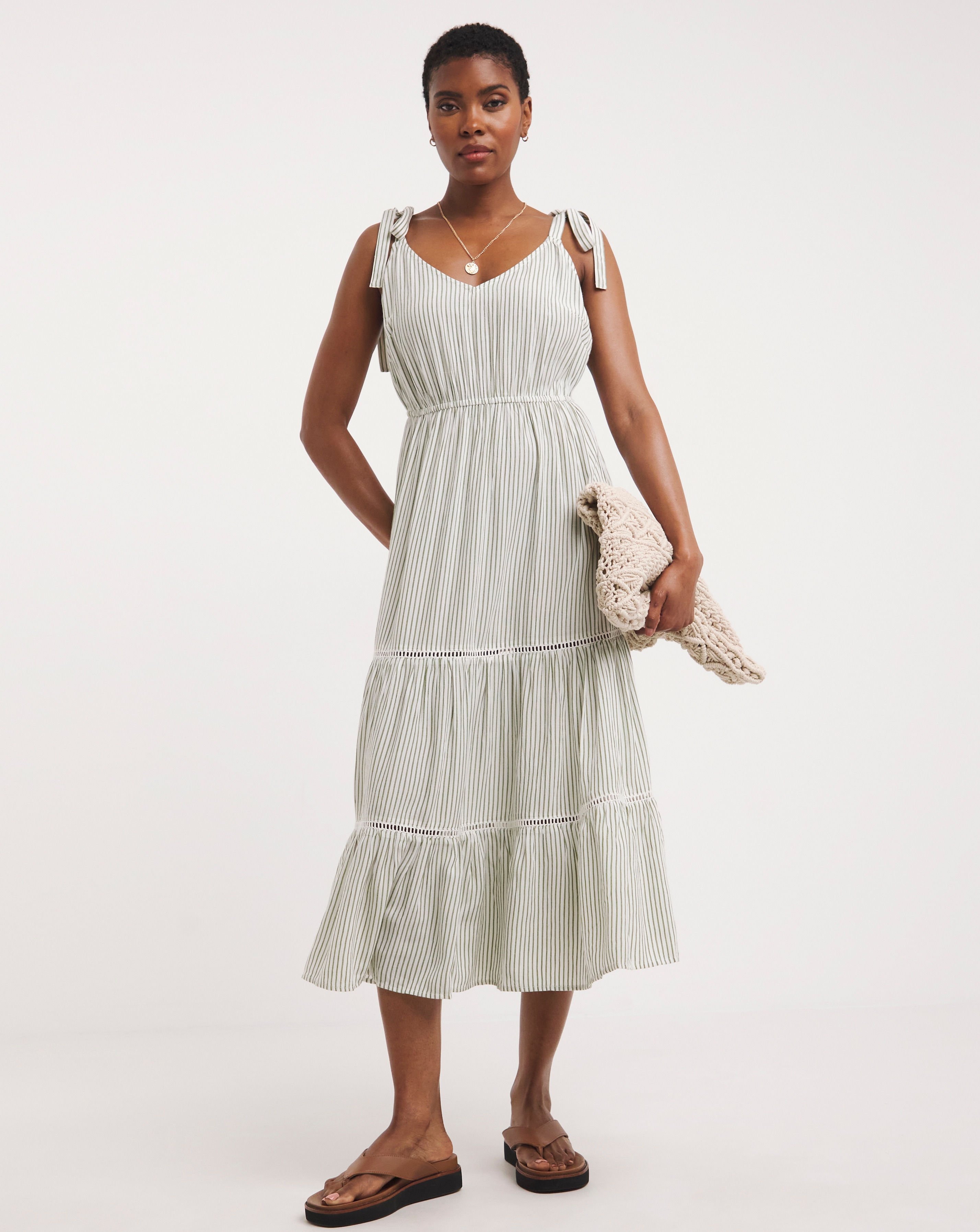 Striped Crinkle Viscose Cami Dress