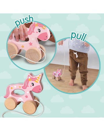 SES Wooden 2in1 Push Pull Unicorn