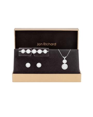 Jon Richard Silver Plated Crystal Halo Double Solitaire Trio Set - Gift Boxed