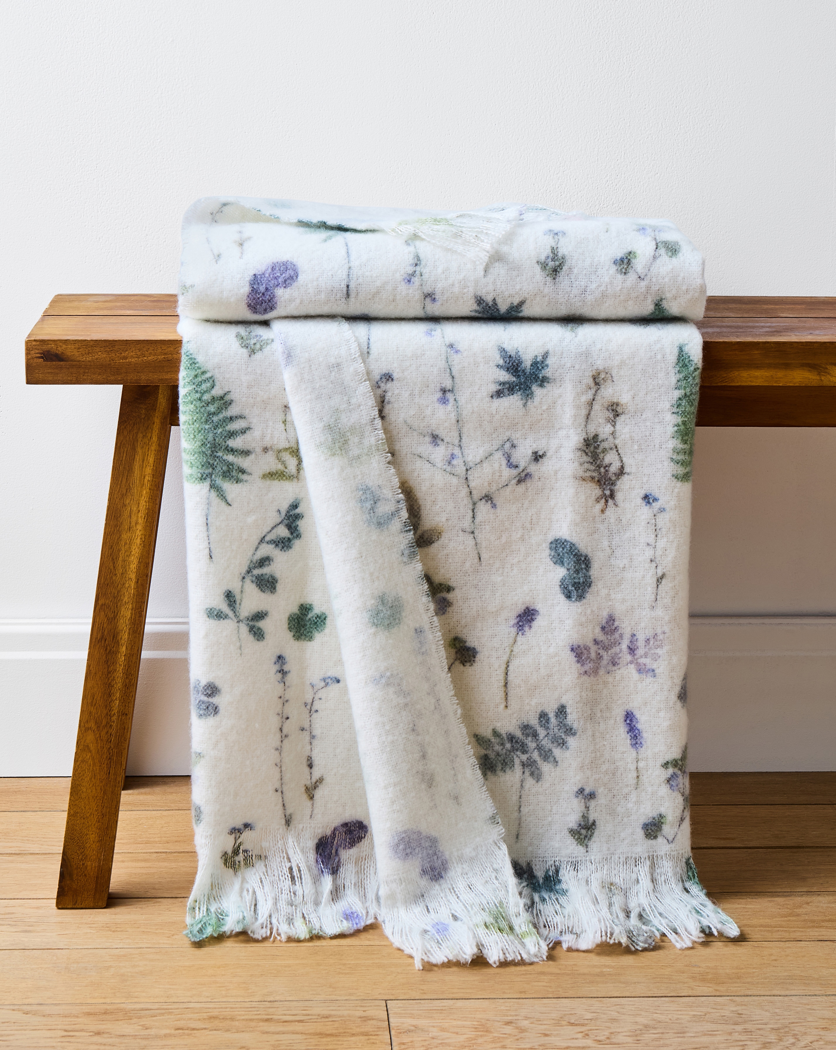 Pressed Leaf Printed Faux Mohair Throw