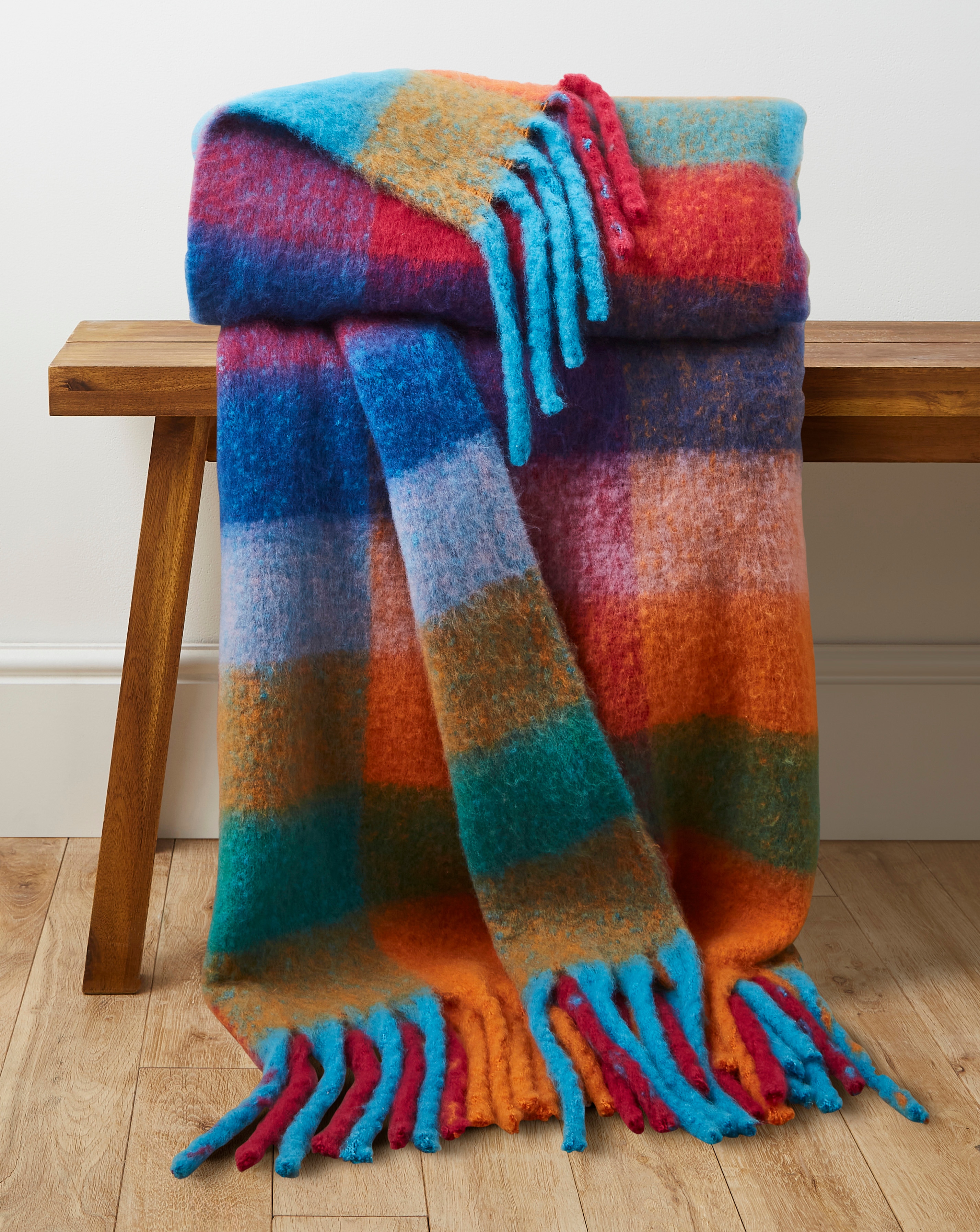 New In - Bright Check Faux Mohair Throw