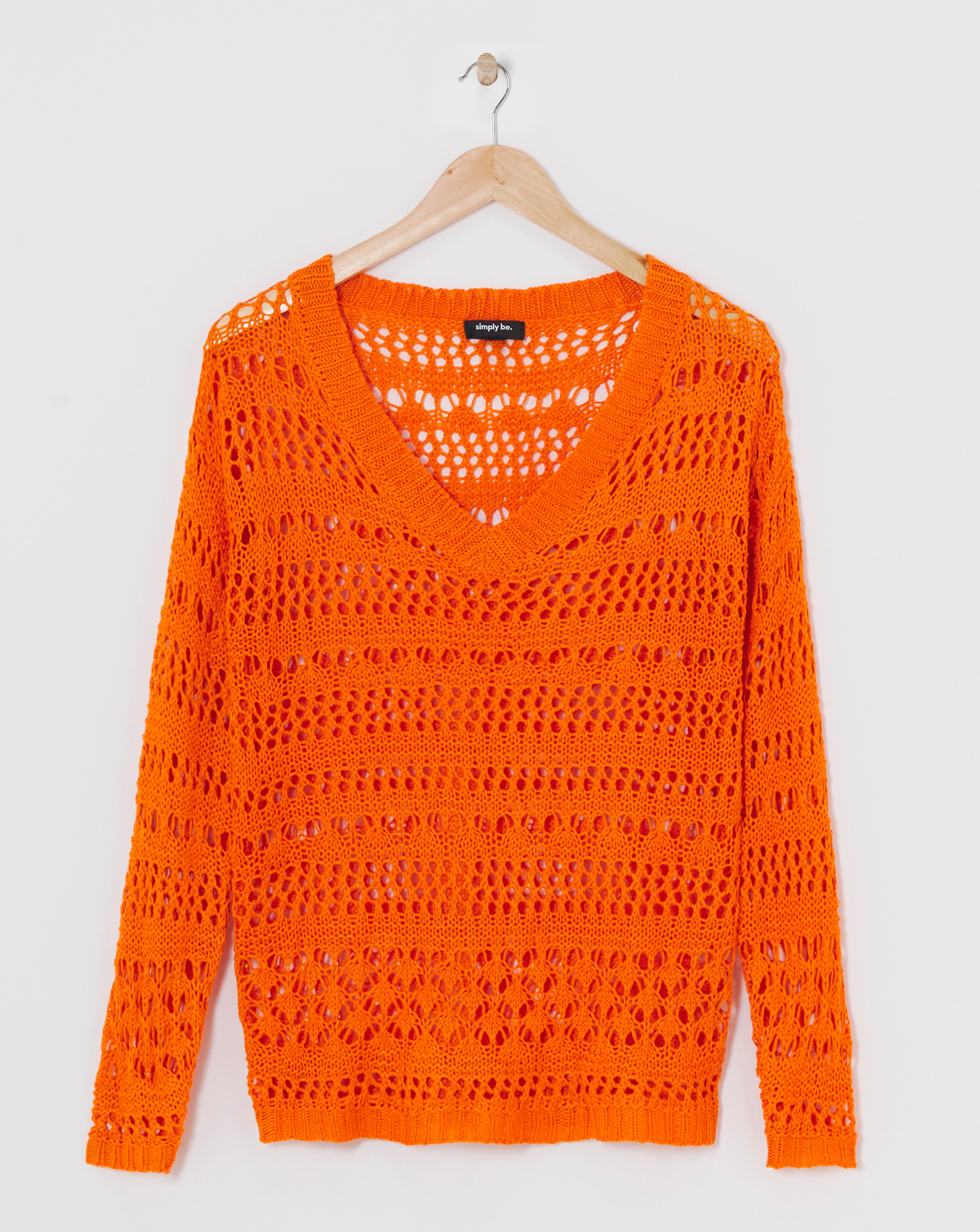 Orange Wide V Neck Crochet Jumper