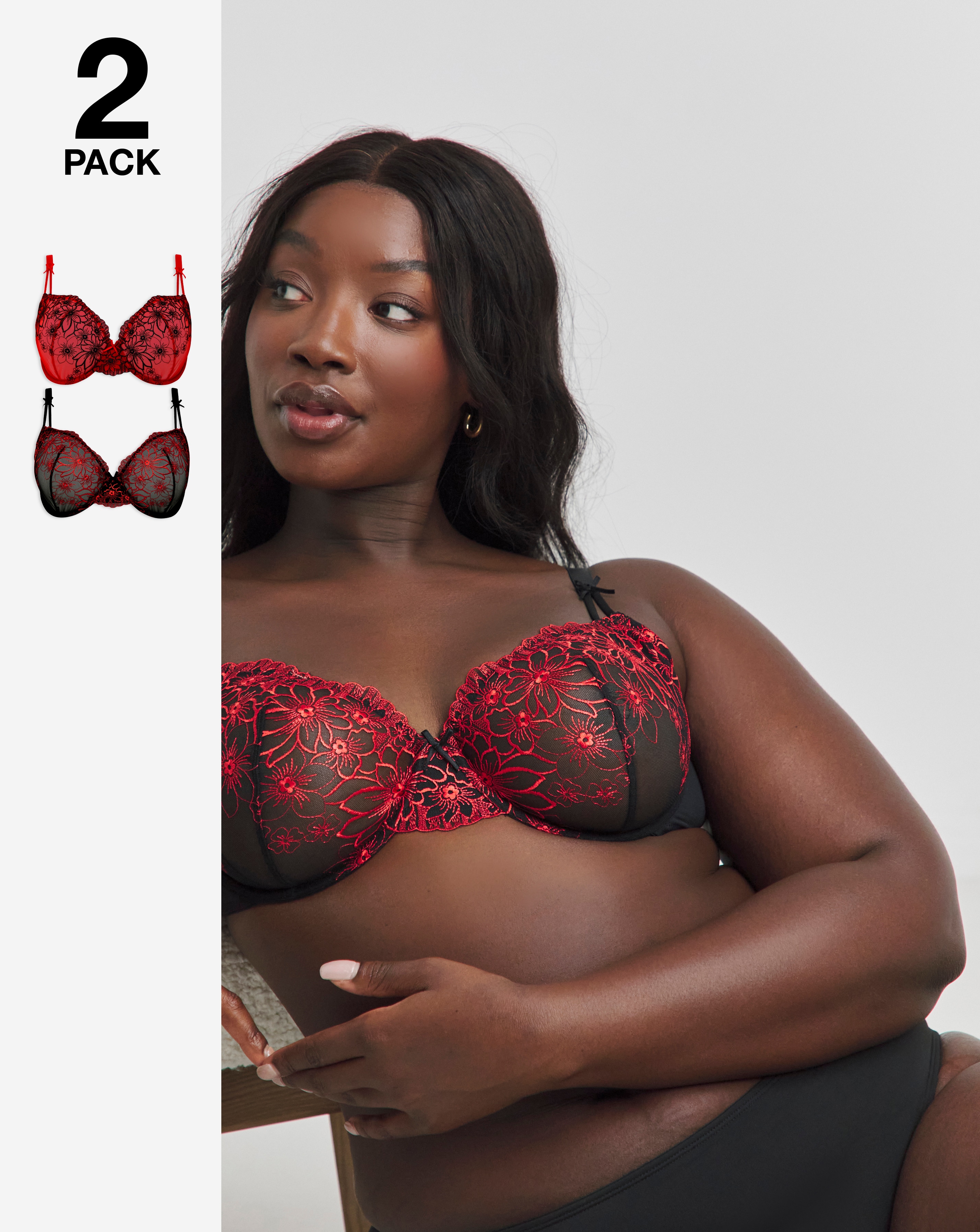 2 Pack Emily Embroidery Bras