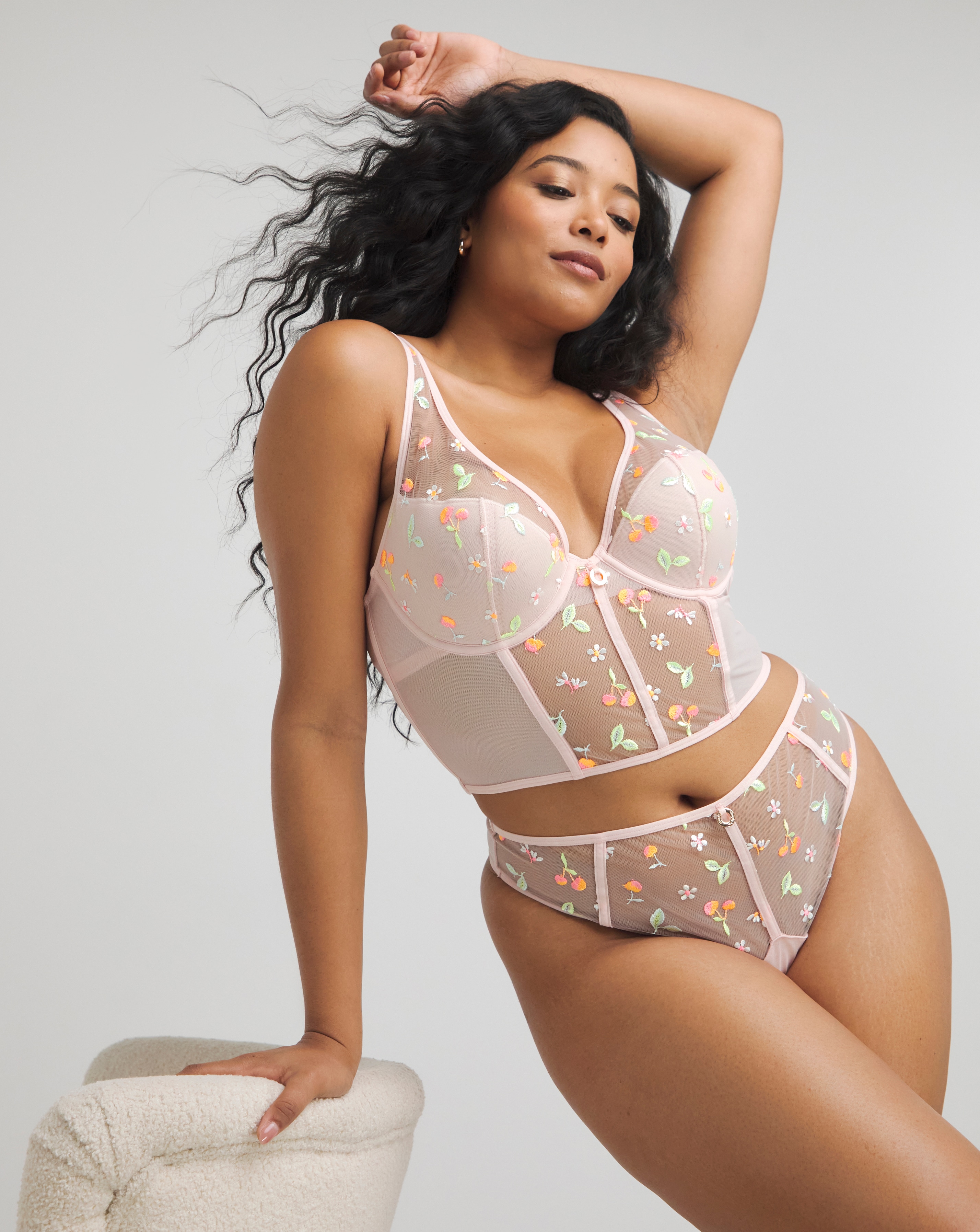 Cherries Embroidery Half Padded LL Bra