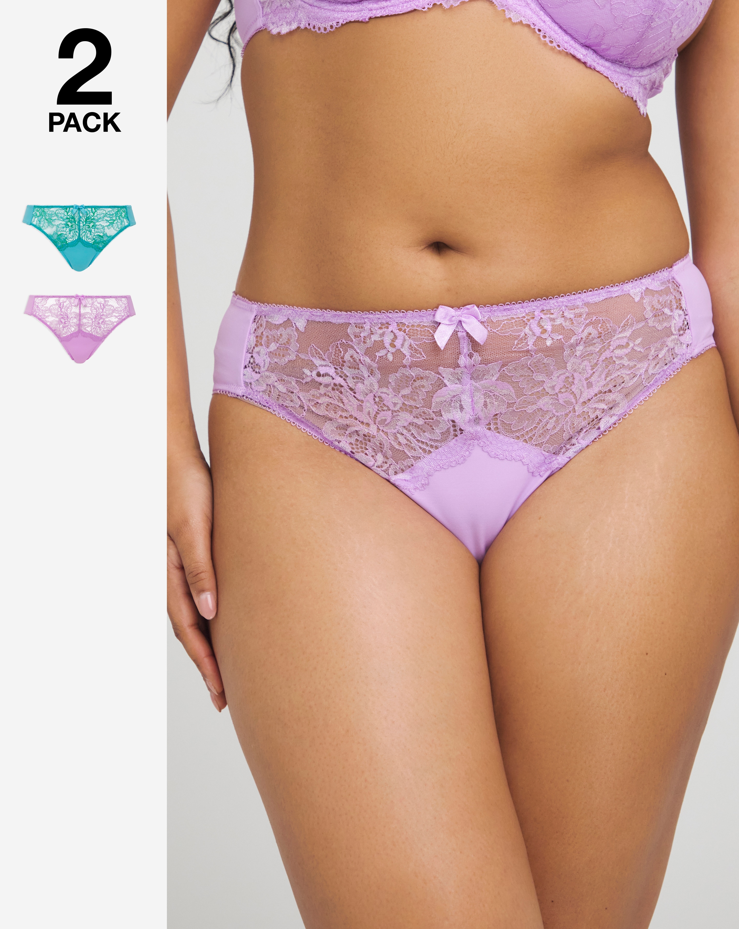 2 Pack Ella Lace Midi High Leg Briefs