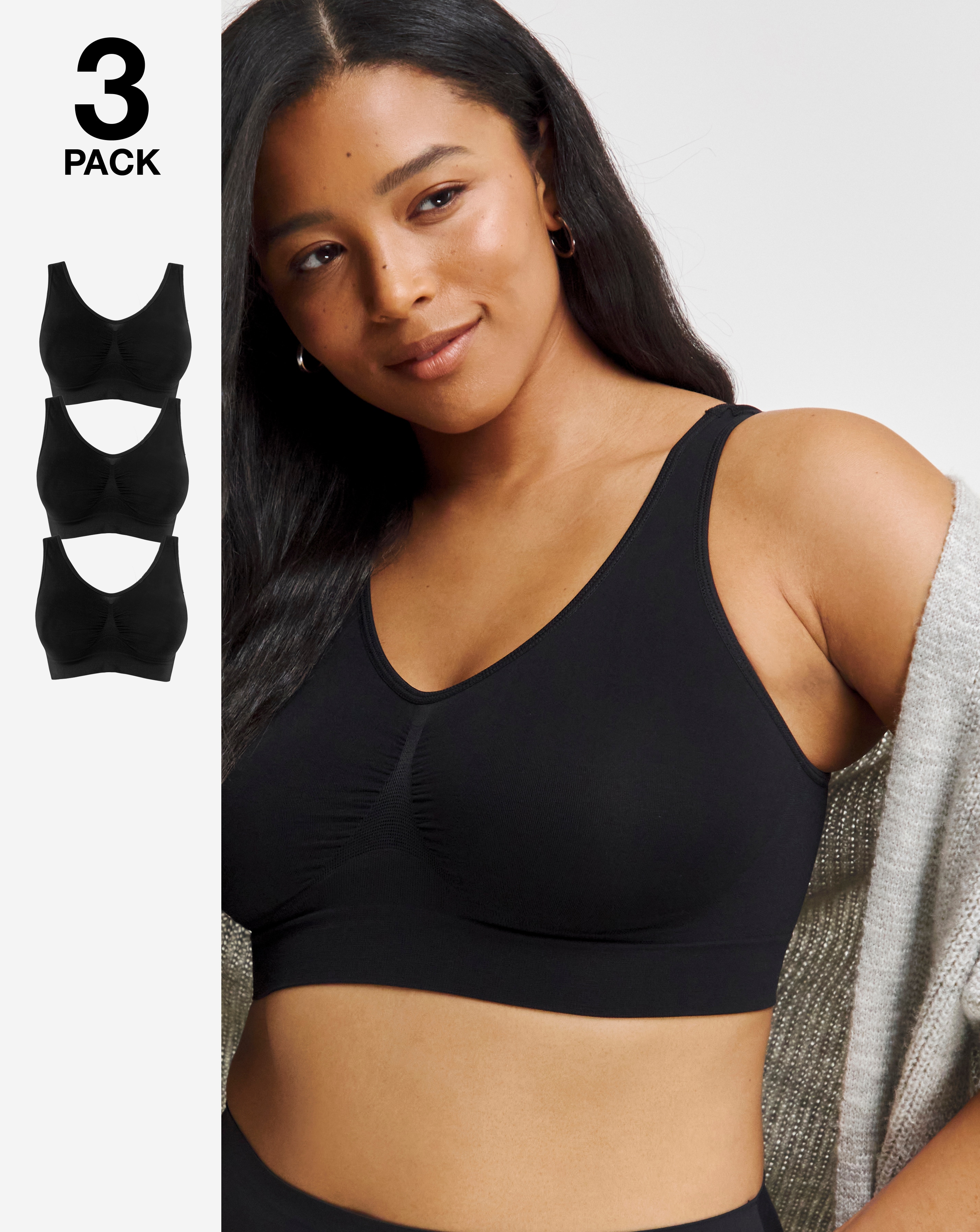 3 Pack Black Comfort Tops A-D