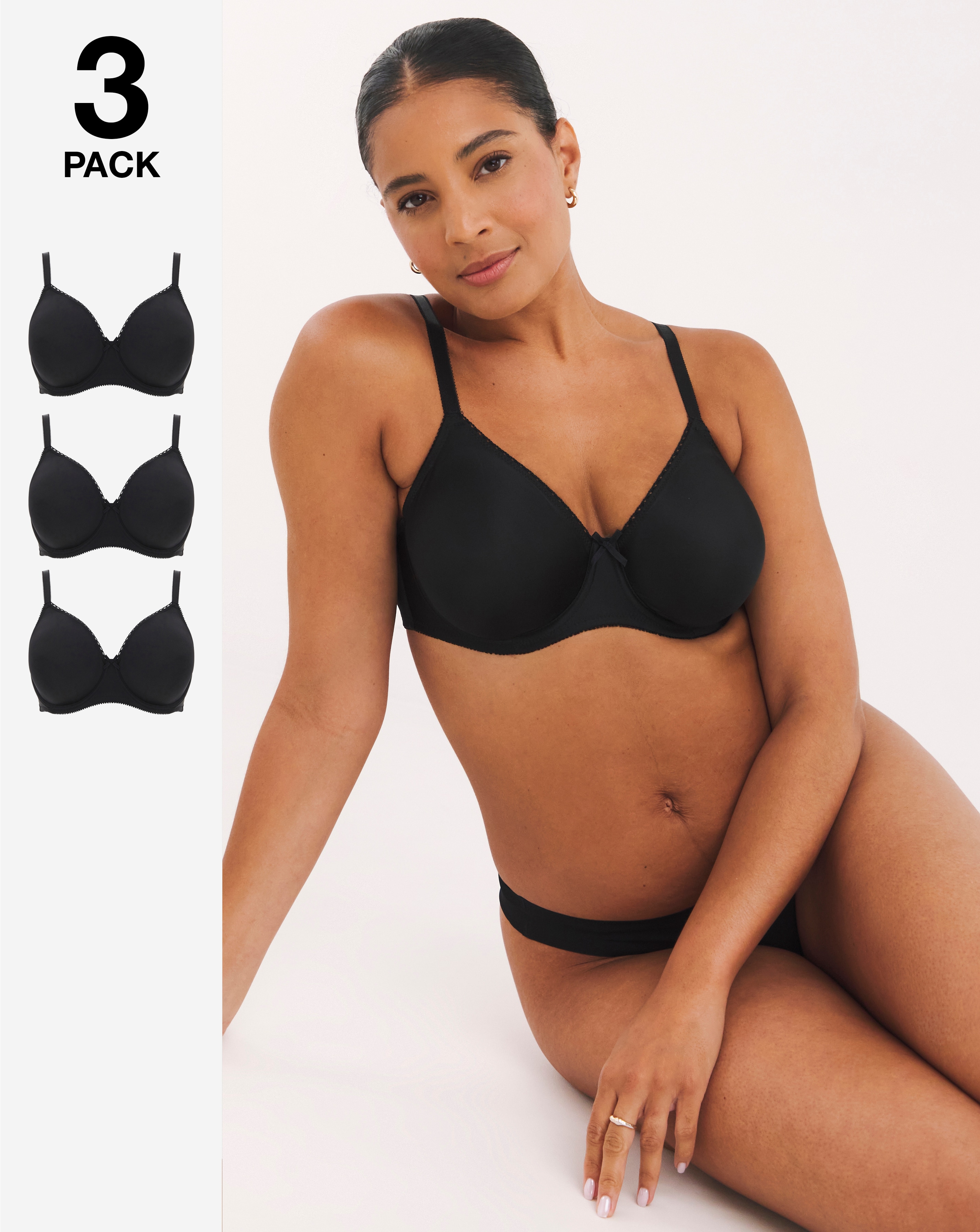 3 Pack Wired Black Bras