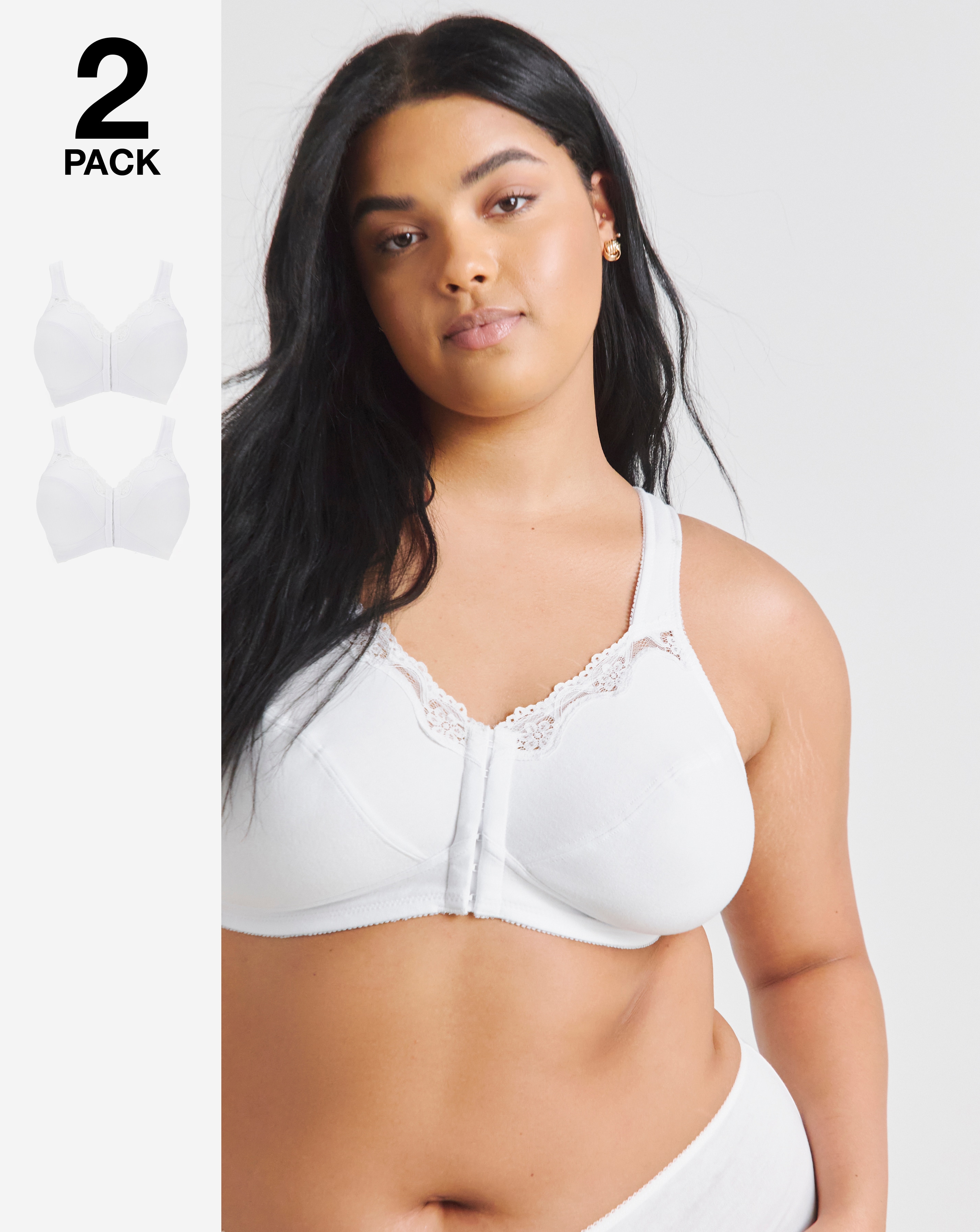 2 Pack White Front Fastening Bras