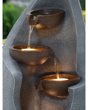 Charles Bentley 3 Tier Cascading Bronze Bowls Warm White Garden Water Feature