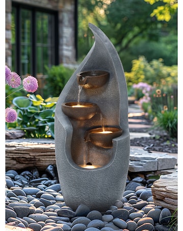 Charles Bentley 3 Tier Cascading Bronze Bowls Warm White Garden Water Feature