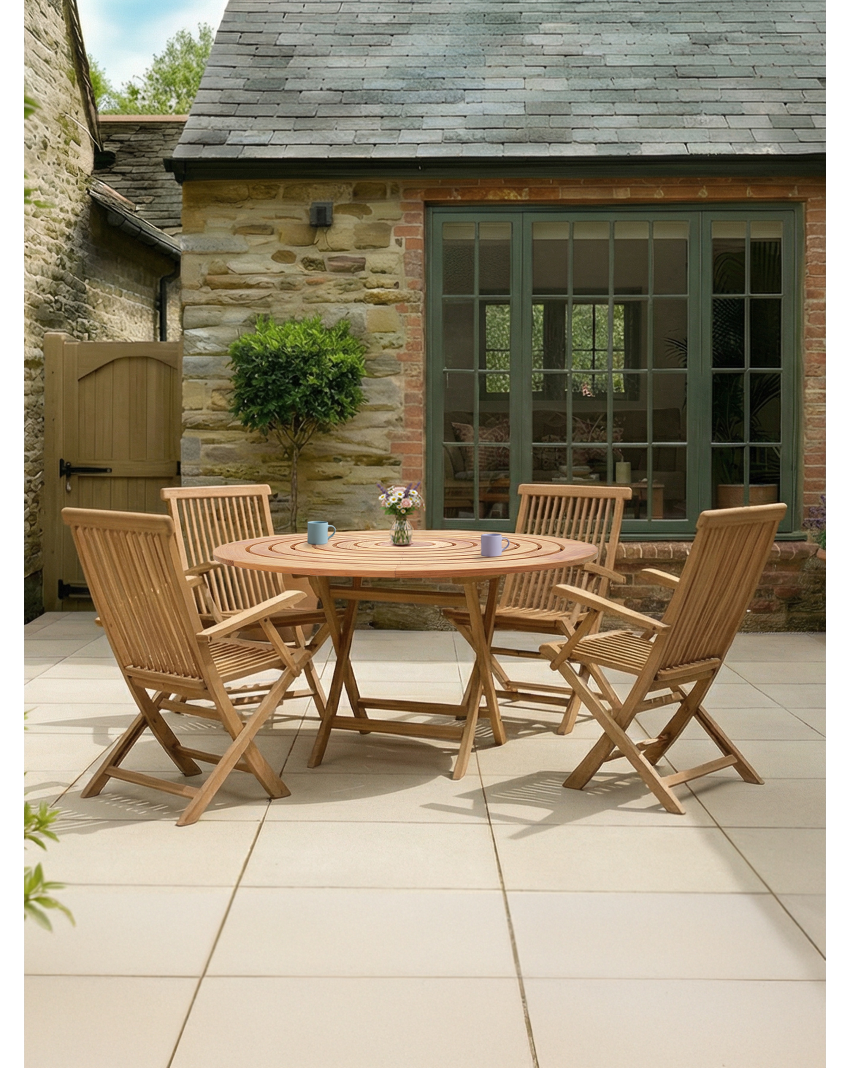 Charles Bentley Teak Wooden Round Garden Dining Table - 4 Seater