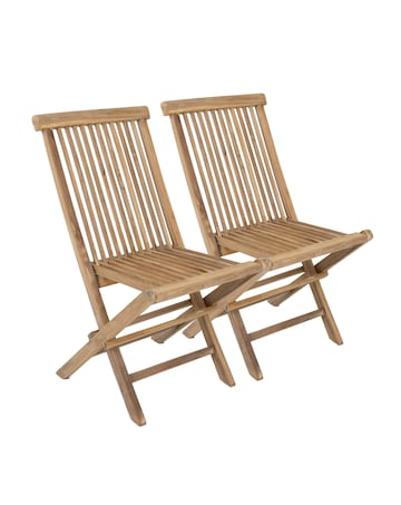 Charles Bentley Teak Wooden Folding Garden Chairs - Set of 2
