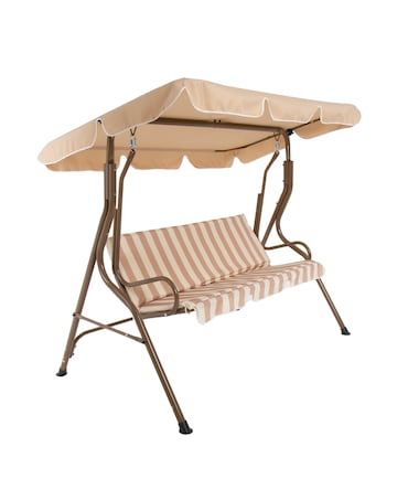 Charles Bentley 2 Seater Garden Swing Seat - Beige & White Stripe