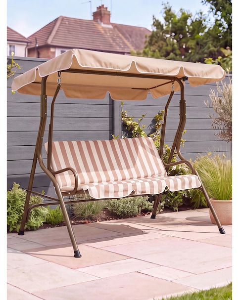 Charles Bentley 2 Seater Garden Swing Seat - Beige & White Stripe