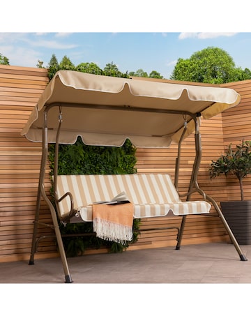 Charles Bentley 2 Seater Garden Swing Seat - Beige & White Stripe