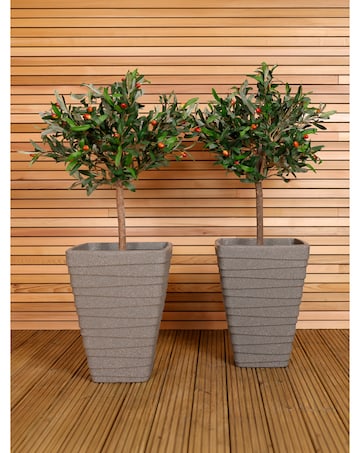 Charles Bentley Tall Square Trojan Granite Planters - Set of 2