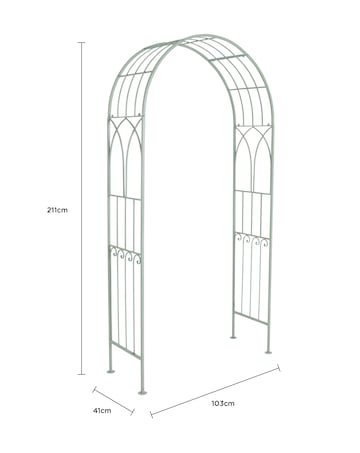 Charles Bentley Sage Green Wrought Iron Garden Arch