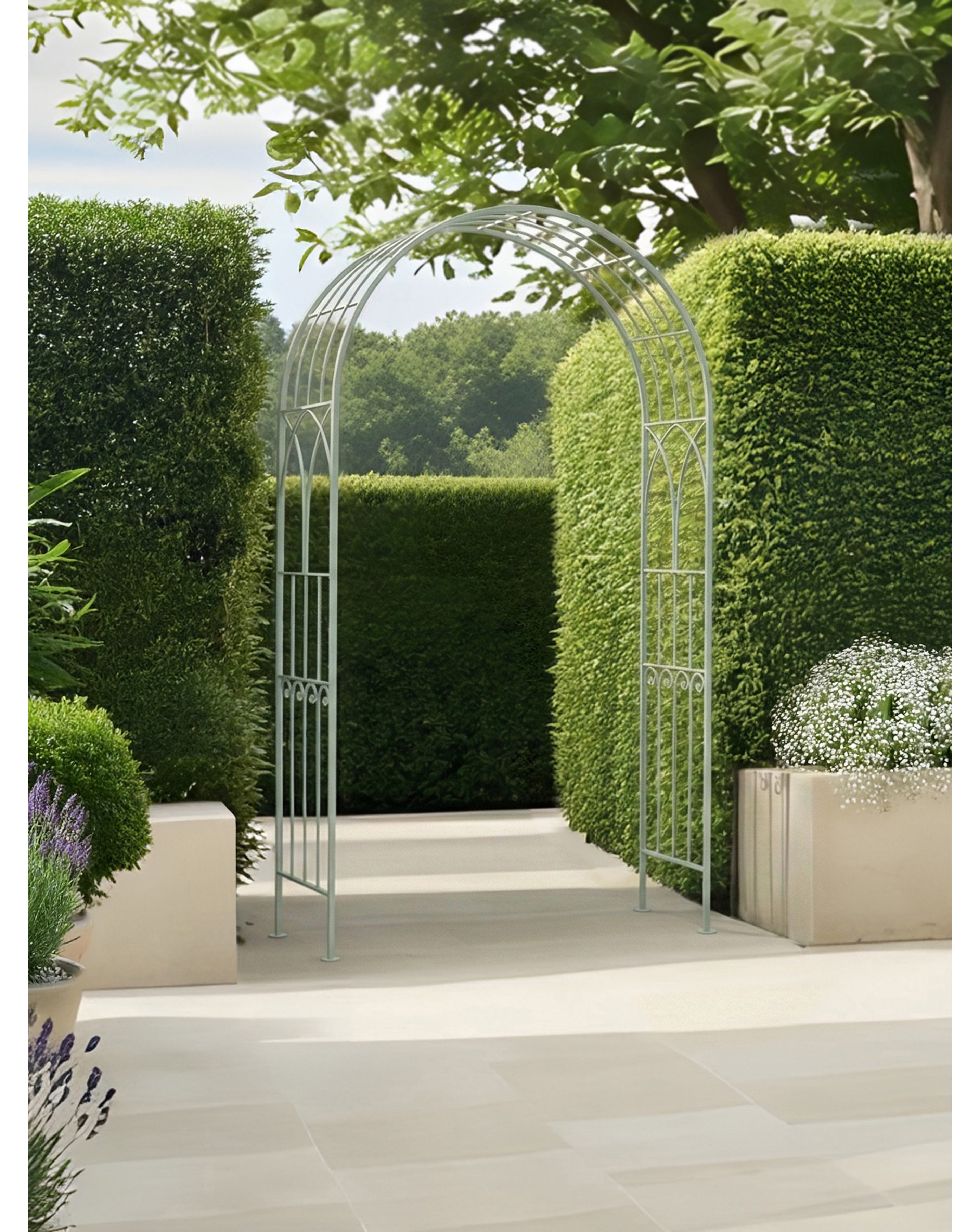 Charles Bentley Sage Green Wrought Iron Garden Arch