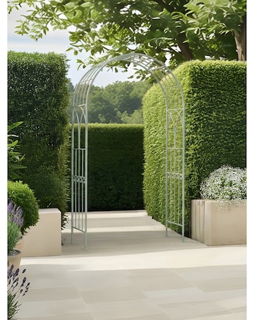Charles Bentley Sage Green Wrought Iron Garden Arch